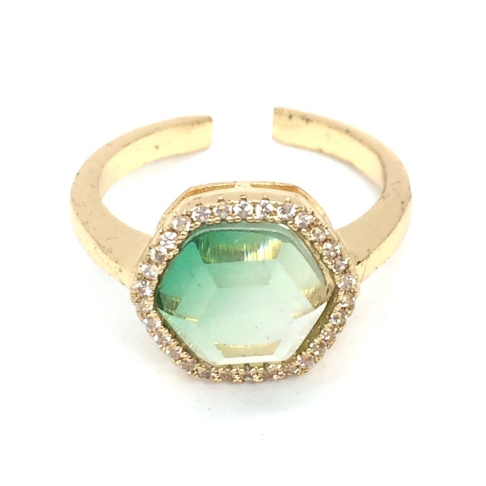 Joy Dravecky Chloe Hexagon Ring Ombre Green Gold Plated Brass